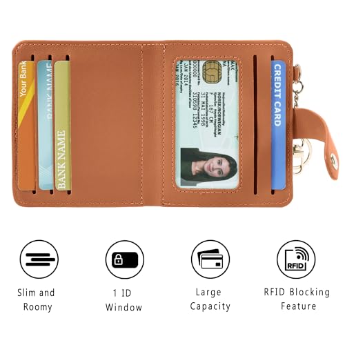 Image of Airkit Small Wallet Women RFID, PU Leather Card Holder with Keychain | Slim Compact Zipper Coin Purse for Ladies, Travel Holiday Gifts for Mom, Cute Mini Bifold Wallets