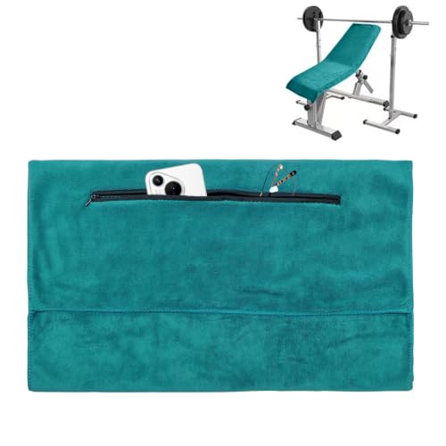 CACATUA 118x48cm Gym Workout Towel with Zippered Pocket, Non-Slip Fitness Towel with Super-Absorbent Soft Microfiber for Weight Bench Press, Pilates and Yoga (HydroFlow, Peacock Blue)