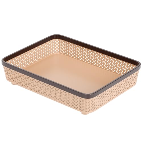 Image of TEX-RO Plastic Trays for Storage Organizer | Multipurpose Tray for Kitchen, Office & Drawer | Storage Tray for Documents, Cosmetics, Stationery | Woven Design Basket - Brown, Pack of 1