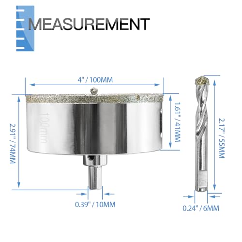 Image of 4 inch / 100mm Diamond Glass Hole Saw with Center Drill Bit for Ceramic, Tile, Porcelain, Marble