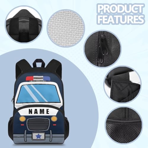 Kids Backpack for Boys Police Car Custom Bookbag with Name for Kids Personalized School Bag for Preschool Kindergarten Casual Daypack for Camping Travel4