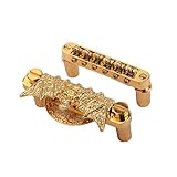 LIFKOME ギターブリッジ 交換用 パーツ 金属製 耐久性 軽量 簡単取り付け サドル付き スルギター対応 ゴールド