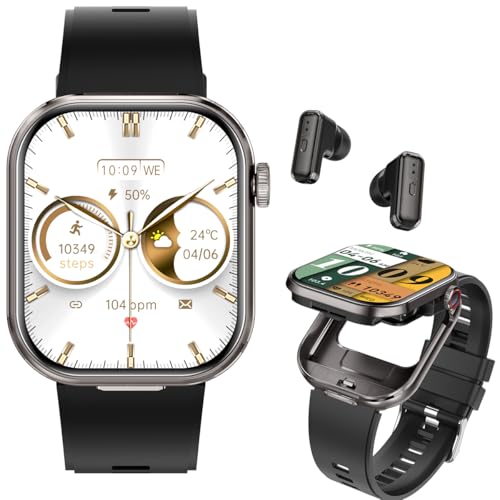 UYRGT 2 in 1 Smart Watch with Earbuds for Men Women,2.02'' Full Touch Screen, Answer/Make BT Calls & Music,Waterproof,Multi-Mode Fitness & Health Tracking,Sport Modes,For Android IOS,Long Standby Time