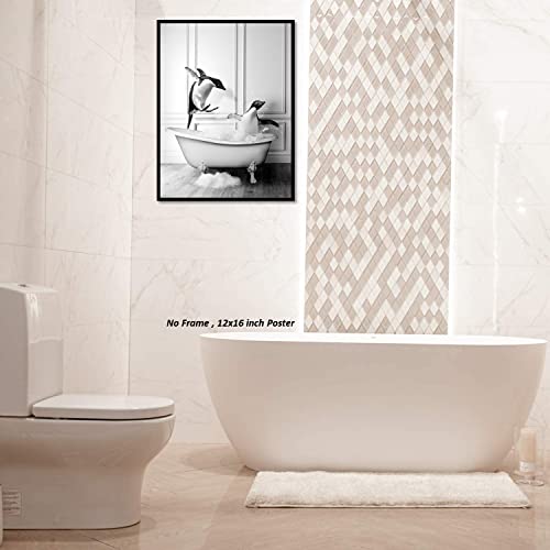 Funny Bathroom Decor Penguin Animals Bathtub Poster–Unframed (12 X 16 Inch)– Bathroom Wall Decor, Black And White Bathroom Decor, Penguin Wall Art Pics Photos Picture Funny Bathroom Modern Cute Chic Cool Unique Bathroom Sign (Penguin) #TOP2