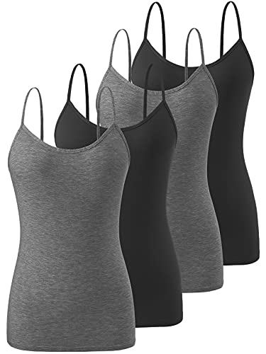Air Curvey 4 Pack Camisole Tops for Women Basic Undershirt Tanks Adjustable Spaghetti Straps Camis Seamless Soft Layering Top Black Darkgray Black Darkgray L