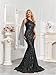 One Shoulder Glitter Mermaid Dress for Mother of The Bride Women's Sexy Sequin Formal Gown Black M
