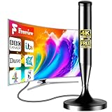 immagine prodotto Antenna TV per interni a lungo raggio 2025 - Antenna digitale Freeview HD con ricezione a 360° e base magnetica, supporta 4K/1080P, facile installazione per Smart e TV vecchie, cavo coassiale da 5 m