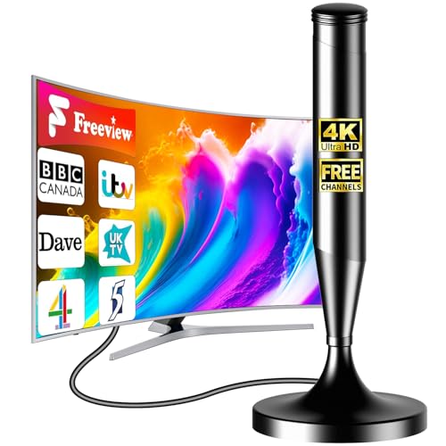 Antena de TV interior de largo alcance 2025 – Antena digital Freeview HD con recepción de 360° y base magnética, soporta 4K/1080P, fácil configuración para televisores inteligentes y antiguos, cable