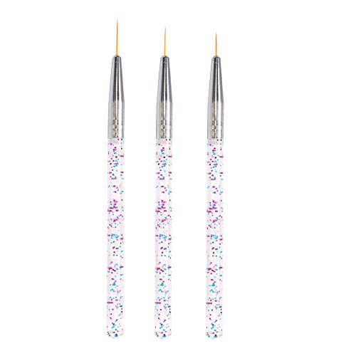 VOLLUCK 3 Pieces Nail Art Liner Brushesï¼ŒUV Gel Painting Acrylic Nail Design Nylon Brush Pen Metal Diamond Application Rhinestone Handle Salon Nail Design Brush Set
