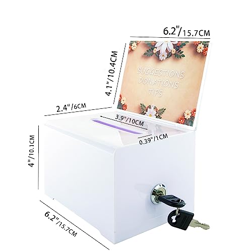 Donation Ballot Box With Lock - Secure Suggestion Box Perfect For Business Cards (6.25" X 4.5" X 4") White #TOP4