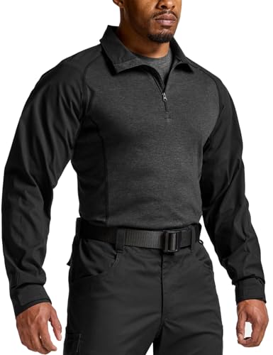 Image of CQR Men's Tactical Combat Shirt, 1 /4 Zip Long Sleeve Breathable Military BDU Training Top for Shooting, Hunting, Range Use