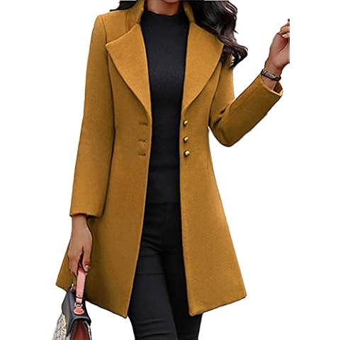 Godoboo Damen Winter Blazer Mantel Lang Wollmantel Warme üBergangsjacke Einfarbig Blazer Jacke Herbst Winter Jacke Outwear Mantel Cover