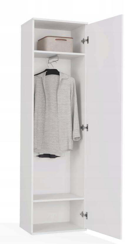 BDW Appendiabiti con specchio, moderno, multifunzionale, per corridoio, camera da letto, cameretta dei bambini, 180 x 50 x 35 (T), bianco
