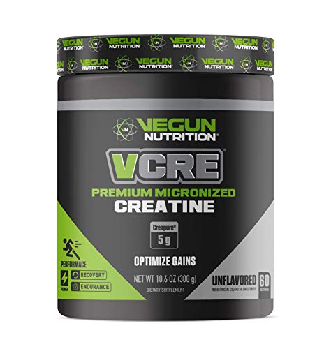 Vegun Nutrition - VCRE - Vegan Creatine Monohydrate, Pure Micronized Creapure, Post Workout Supplement for Men & Women, Natural Lean Muscle Builder, Improved Performance, (60 Servings, Unflavored)