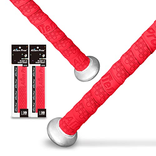 Image of Alien Pros Bat Grip Tape for Baseball (2 Grips) - 1.1 mm Precut and Pro Feel Bat Tape - Replacement for Old Baseball bat Grip - Wrap Your Bat for an Epic Home Run (2 Grips, Red)