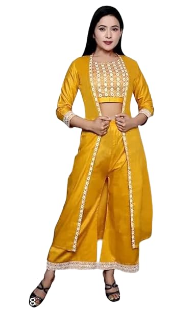 ameeha Women's Traditional Indian 3 Piece Set - Palazzos, Top, and Shrug-picture-39