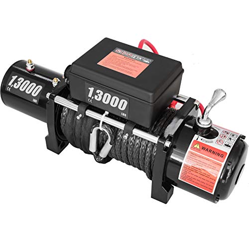 CXRCY 13000 lb Electric Winch Load Capacity 12V Towing Winch Kit with 80ft（24m）Synthetic Rope Waterproof Off Road Boat Winch for Jeep,Truck,SUV with Wireless Remote and Corded Control