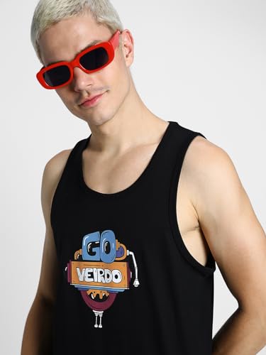 Image of Veirdo Pure Cotton Sleeveless Regular Fit Front Print Placement Scoop Neck Vest for Men & Boys