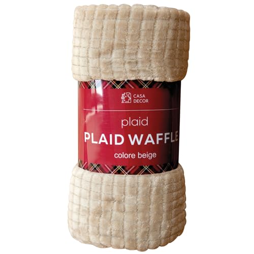 Comart - Plaid Waffle - 125x150 cm - Effetto Pile - Coperta per Divano, Poltrona e Letto Singolo - Plaid Caldo e Super Morbido - Copertina per Tutte le Stagioni - Lavabile in Lavatrice - Beige