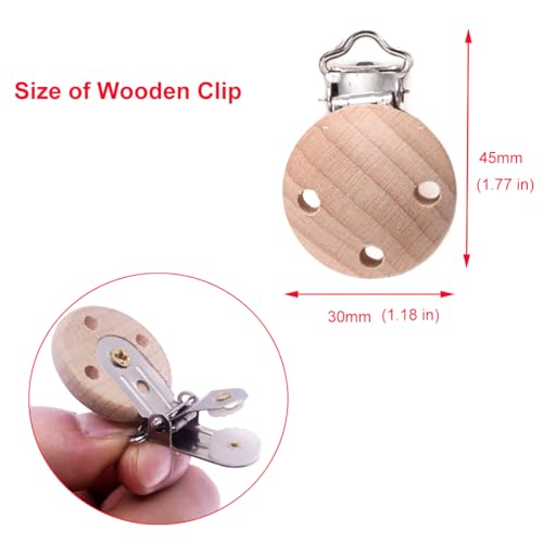 Image of Natural Beech Wood Round Pacifier Clips Suspender Clips Sutoyuen Wood Pacifier Clip Holder Charm for DIY Babies Dummy Chain Accessories 30 Pieces (with Hole)
