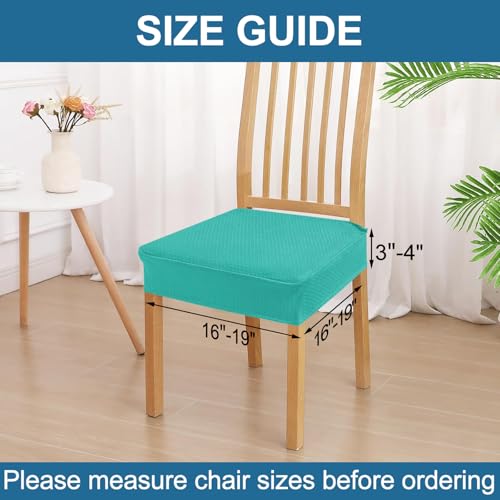 Image of Smiry Waterproof Seat Covers for Dining Room Chairs, No Rear Covers | Stretch Jacquard Removable Washable Chair Seat Slipcovers Protector, Set of 2, Teal