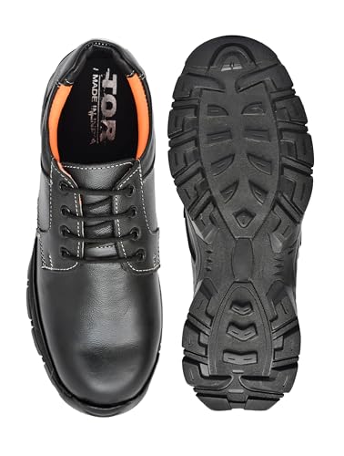 Image of TOR Men's Industrial Genuine Leather Safety Shoes - Steel Toe and Lightweight (Black)