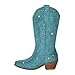 richealnini Wide Mide Calf Boots Embellished Rhinestones Cowgirl Cowboy Boots Western Country Diamante Heel Stacked Heeled Long Booties Zip Up Crystal Prom Bridal Party Dress Blue Size 10