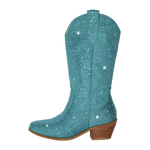 richealnini Cowboy Boots for Women Embroidered Pull-On Mid Calf Booties2