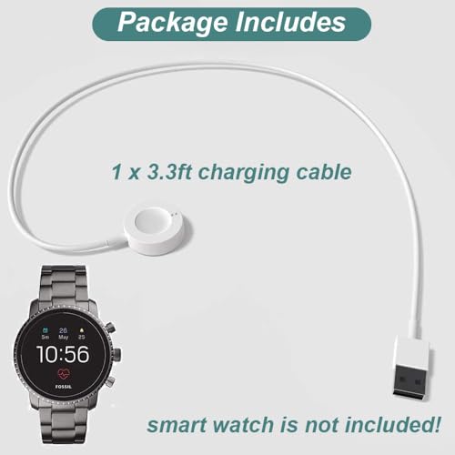 Image of Kissmart for Fossil Gen 4 Charger (FTW0004), Replacement Charger Cord for Fossil Gen 4 Heart Rate Explorist HR /Venture HR /Sport Touchscreen Smartwatches (White)