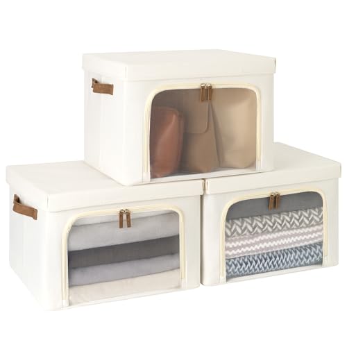 StorageWorks Storage Bins with Lids, Decorative Boxes with Clear Window for Clothes, Fabric...