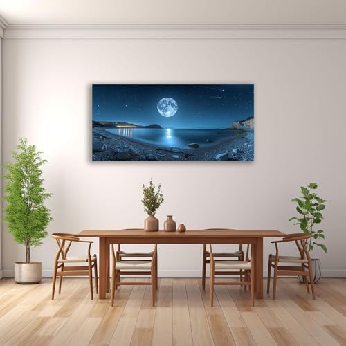 Deco salon chambre mur vide solution grand tableau horizontal bleu blanc JOSUE