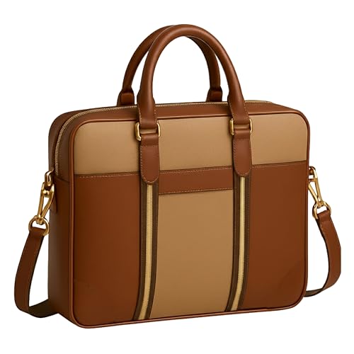 Image of Vegan Leather Laptop Messenger Bag for Men & Women | 15.6 Inch Office Shoulder Bag with Padded Laptop Compartment Multi-Pocket Travel Satchel Adjustable Strap Business Bag | Alls