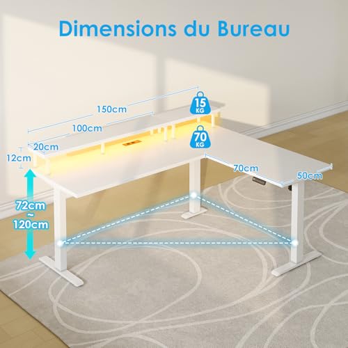 Bureau d'angle avec support pour ecran assis debout electrique OffiGo - 4