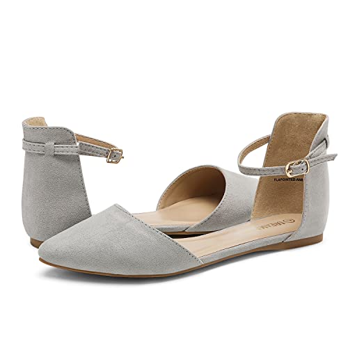 Dream Pairs Womens Flapointed-Ankle Casual D'orsay Pointed Plain Ballet Comfort Soft Slip On Flats Shoes, Grey - 12 (Flats,Ballet) #TOP4