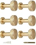 Piffny Screw Mount Round Hooks Constructed of Stainless Steel for Towels, Robes, Hats, Jackets in The Bathroom, Bedroom, Kitchen, Entry, and Backyard BBQ Pool Deck - Knurled Gold, 6 Pack