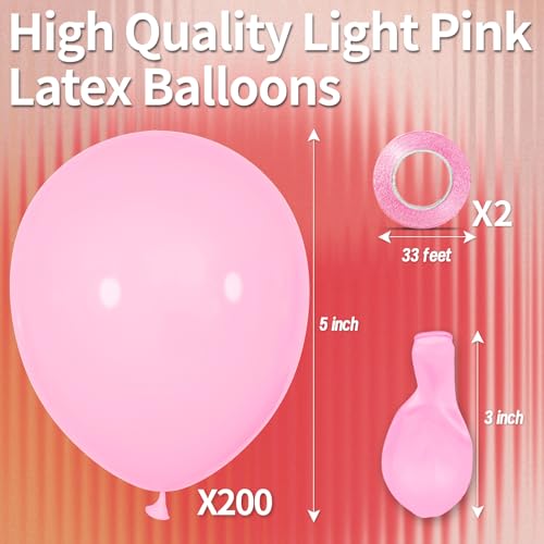 Image of 200pcs Light Pink Balloons 5 Inch, Small Mini Latex Balloons for Party Birthday Baby Shower Anniversary Festival Arch Garland Decoration