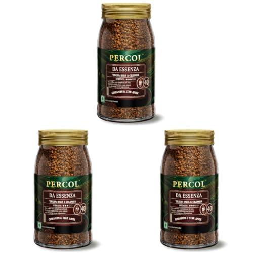 Image of PERCOL Premium Instant Coffee | Da Essenza Blend 40 | Crafted with Premium Imported Beans | Freeze Dried | Designed in UK | 100g Jar | 100% Pure Coffee | Flavorful & Aromatic Coffee (Pack of 3)