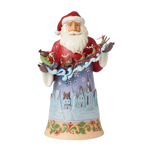 Enesco Jim Shore Heartwood Creek Santa Flying Over The Night Sky Figurine- Stone Resin Hand Painted Crafted Collectible Santa Figurines Christmas Home Decor Statue, 11.81 Inch