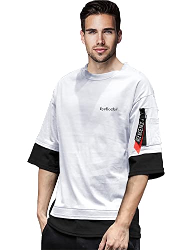 Image of EYEBOGLER Men's Solid Regular fit T-Shirt (T322 White Black D5 L)