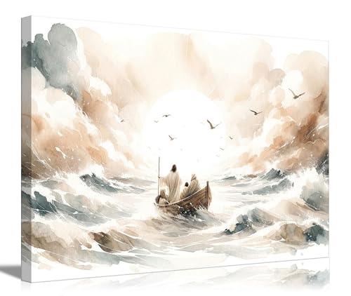 Jesus Calms The Storm Canvas Wall Art Watercolor Jesus At