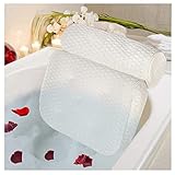 AOMIAO Almohada de Baño, Almohadas de Bañera con 7 Ventosas, Antideslizantes Transpirable Almohada de Baño para Bañarse SPA Cabeza Cuello Hombros Espalda Se Adapta a Todas Las Bañeras Blanco