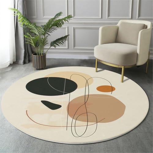 Tapis doux pour chambre beige rond 60cm géométrique - 4