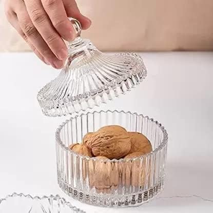 Image of Elegant Crystal Glass Jar with Lid - Decorative Candy Box, Dry Fruit & Cookie Storage Container for Kitchen, Dining & Gifting - Multipurpose Transparent Glass Organizer