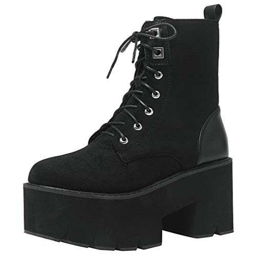 Image of Parisuit Womens Goth Patent Ankle Boots Platform Chunky Combat Boots