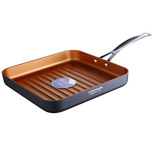 COOKSMARK 10 Inch Nonstick Deep Square Grill Pan, Ribbed Griddle Pan with Stainless Steel Handle, Grilled Pan Oven Safe and Dishwasher Safe