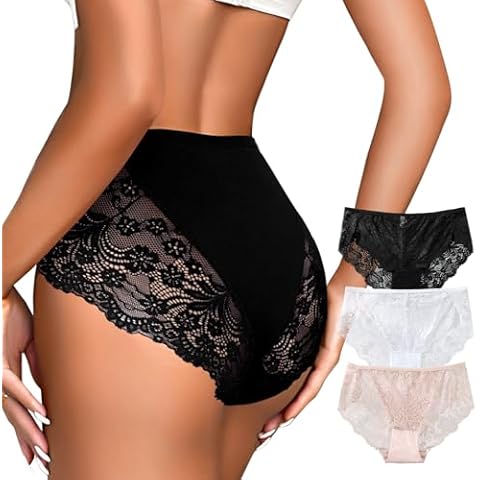 J-pone Sexy Panties for Women High Waisted Lace Underwear Soft Breathable Ladies Briefs, Size S 3 Pack Cover