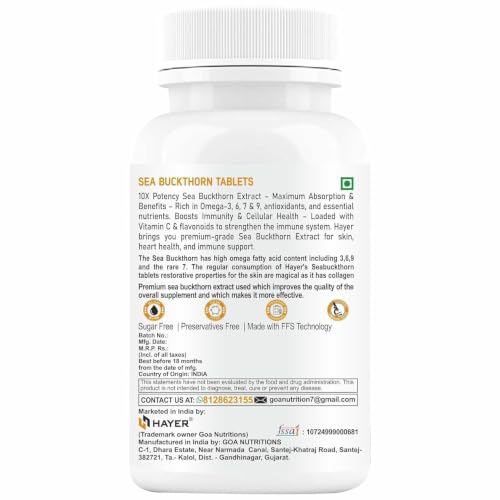 Image of Hayer Sea Buckthorn Seabuckthorn, Help boost Omega 3,6,7,9 Levels 99% High Strength Sea Buckthorn Supplement 120 Tablets
