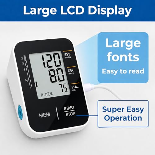Blood Pressure Monitor Upper Arm Blood Pressure Cuff for Home Use with Large LCD Dual User Memory Adjustable Cuff 8.7-15.7 Inch Fast Reading Includes Storage Bag, Black - Image 4