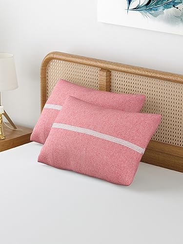 Image of Varde 180 TC Pillow Cover Set of 2 | Pillow Cover Cotton 100% | Pillow Cover Set of 2 King Size | Wrinkle Free & Fade Resistance | Striped Pattern | Standard Size | All Season Use (Pink Rose)
