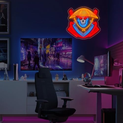 Image of Samurai Skull Led Neon Sign Light Neon Sign Led Light Up Sign Pop Art With UV Printed background Room Wall Decor Man Gaming Room, Kids Room, Bar Decoration, Birthday Party Gifts